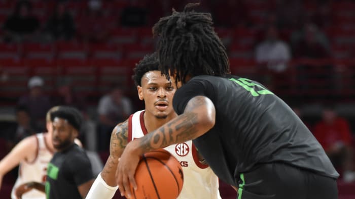 Au'Diese Toney on defense against North Texas on Saturday afternoon.